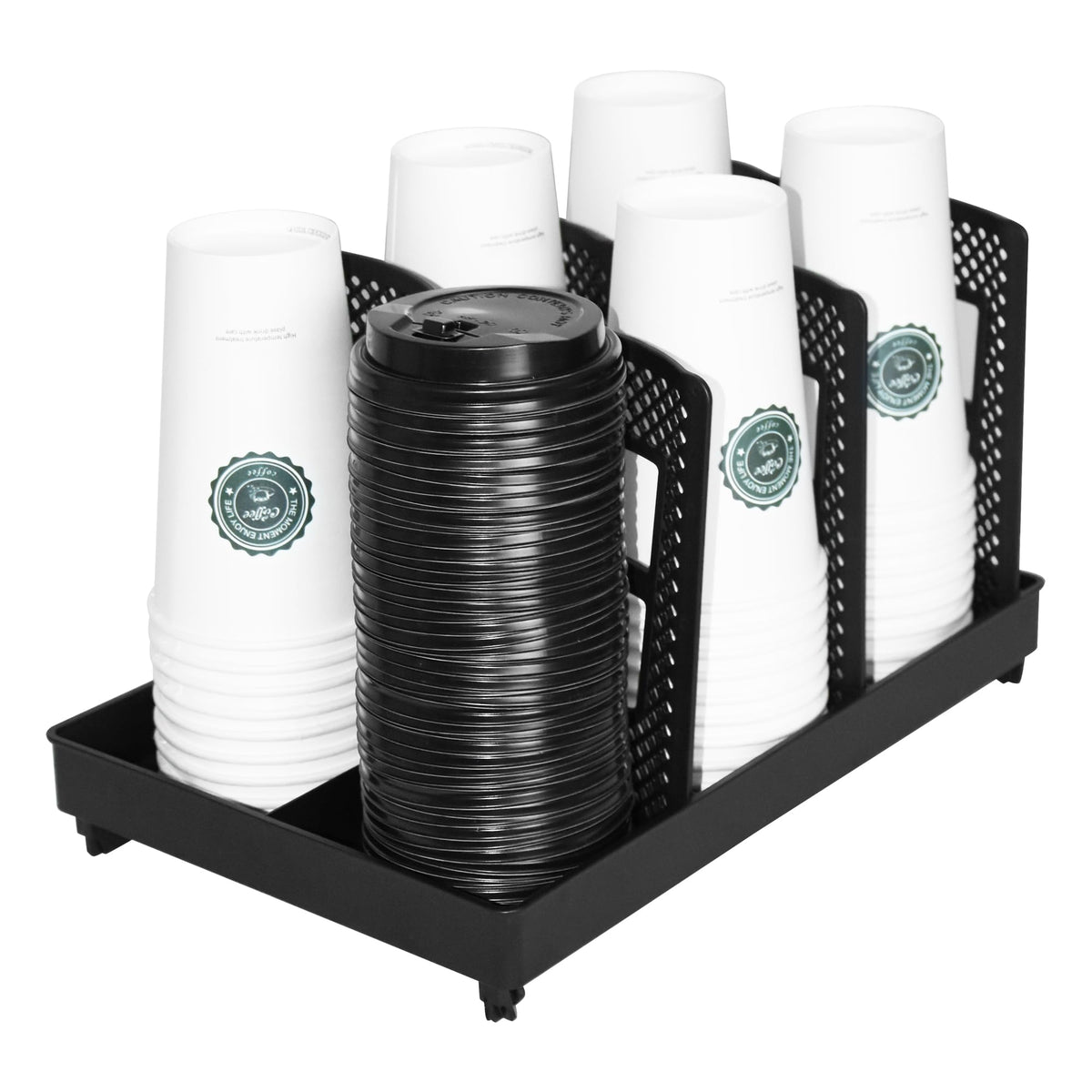 Coffee Cup Holder,Cup and Lid Dispenser with Stand,Disposable Cups Organizer,6 Slots,for Coffee Station,Bar,Office,Home,Restaurant,Breakroom,Countertop