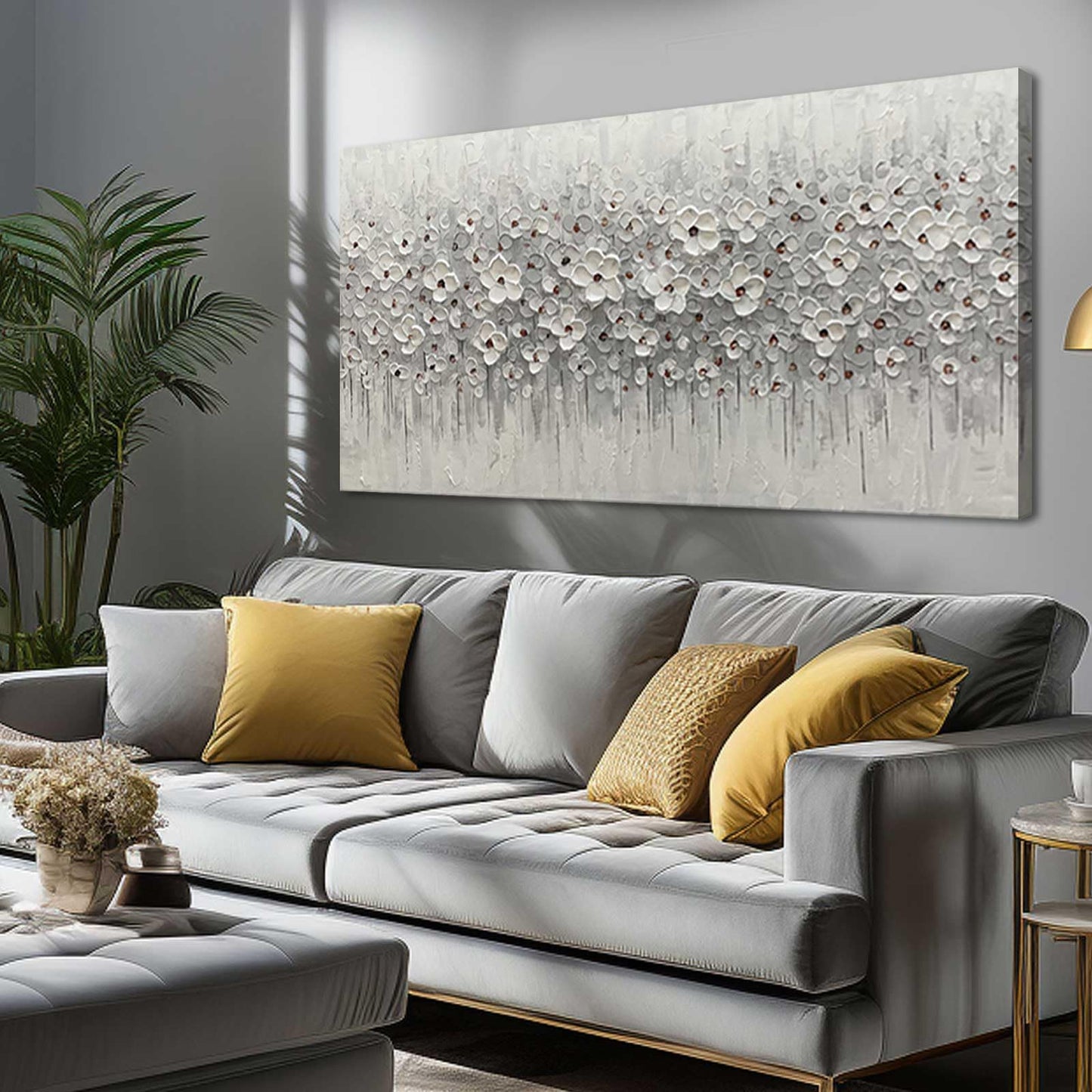 SDYA White Flowers Canvas Art Hanging Decor Botanical Wall Decoration for Living Room Bedroom Oil Painting Contemporary Artwork for office 24x48 Inch