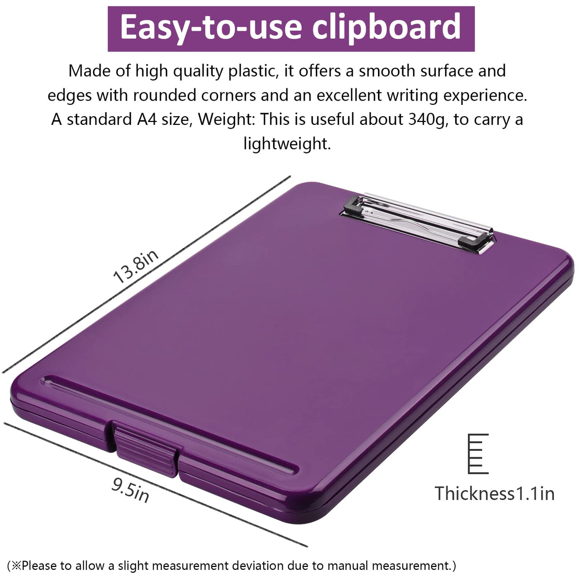 SFLHHDM A4 Clipboards, Folder Clipboard with Storage, Folio Plastic Clipboard with Low Profile Clip,Waterproof Nursing Clipboards Foldable Document Case for Office Work-Deep Purple