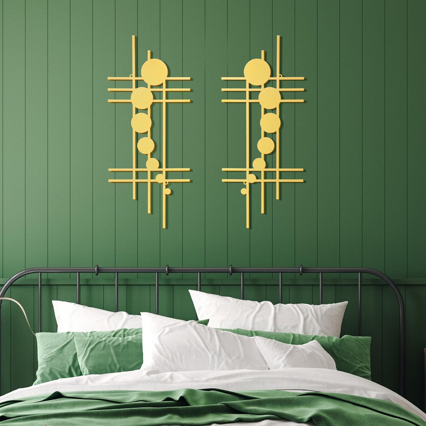Therwen 2 Pcs Metal Wall Art 15.75 x 7.09 Inch Abstract Minialist Metal Decor Vertical Wall Sculptures Geometric Modern Hanging for Living Room Home Bedroom Office Study Decorations Gifts