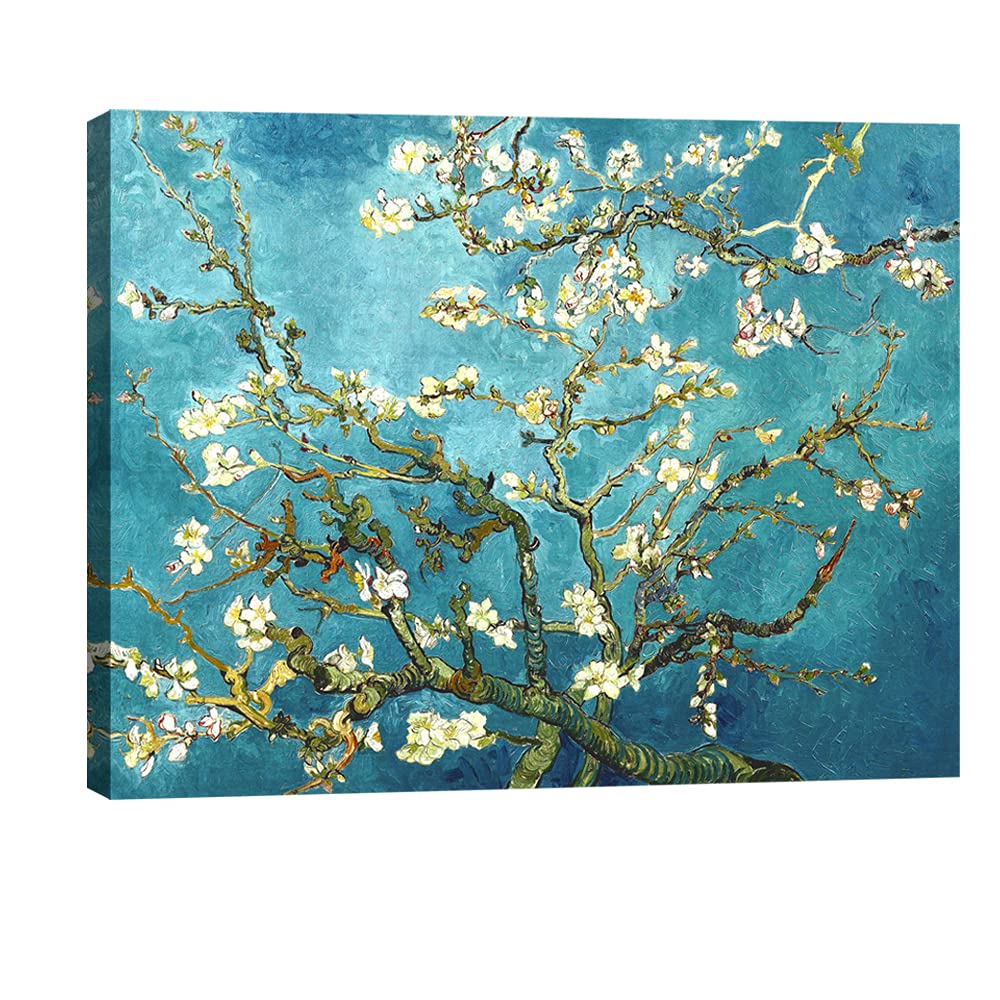 Pyradecor Modern Almond Blossom Famous Oil Paintings Reproduction Canvas Prints by Van Gogh Floral Pictures on Canvas Wall Art for Bedroom Home Office Decorations
