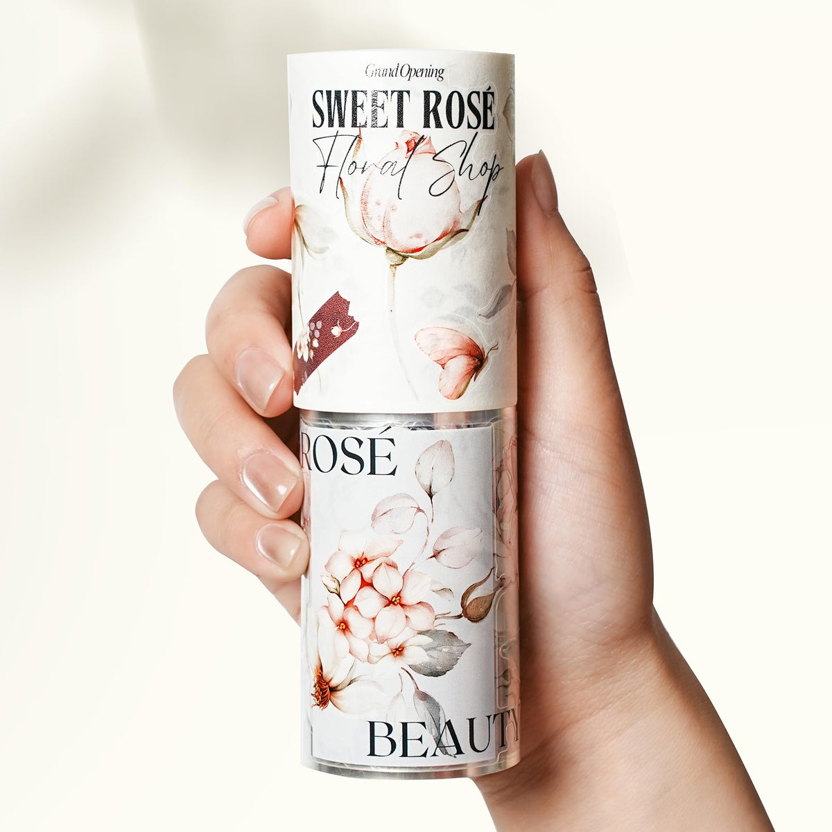 WT Pre-Cut Sweet Rosé Wide Washi Tape, Single Roll, Original Designs, Dreamy Rose Motifs & Subtle Handwritten Accents, Decorative Japanese Paper Tape for Journaling, Scrapbooking, Planner, DIY Crafts