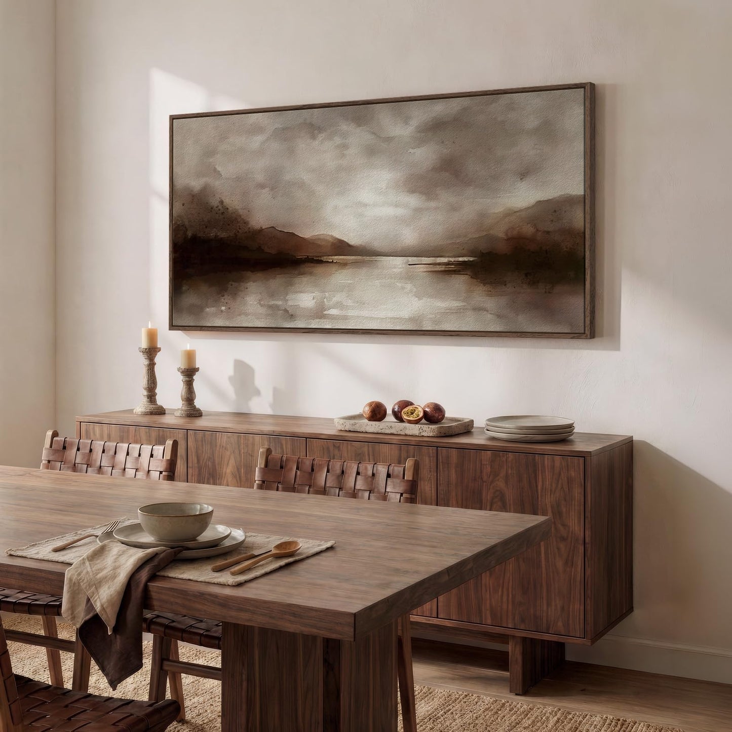 Large Framed Rustic Canvas Wall Art for Living Room, Brown Modern Abstract Landscape Prints Paintings Artwork for Walls, Horizontal Nature Pictures Wall Decor for Bedroom, Office, Farmhouse 30x60 In