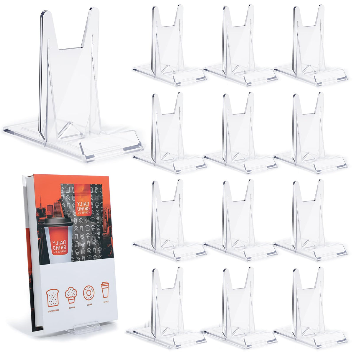 mzfoo 20 Pcs Book Stand for Display Acrylic Book Holder Display Adjustable Book Easel Collector Display Stand for Comic Cardboard Home Office Album CD Magazine