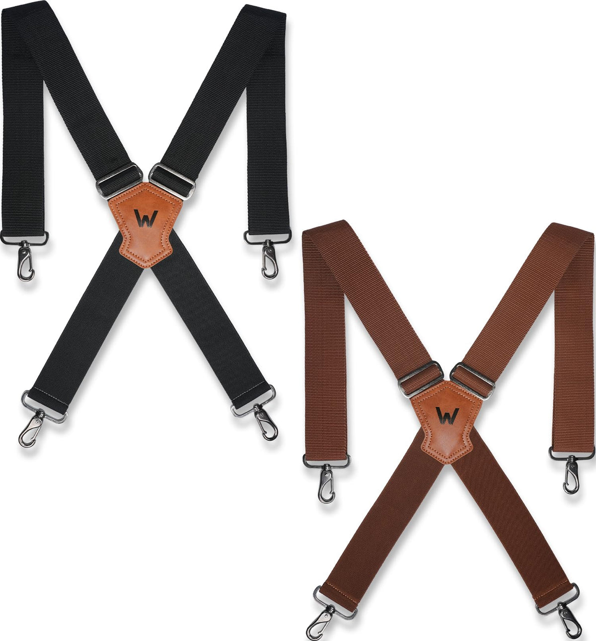 WELKINLAND 2-Piece Sets Black & Brown Work Suspenders, Heavy Duty Suspenders for Men, 2Inch-Wide Mens Suspenders Hooks Belt Loop for Seniors, Black Mens Suspender Jeans, Brown Suspender Men Gift