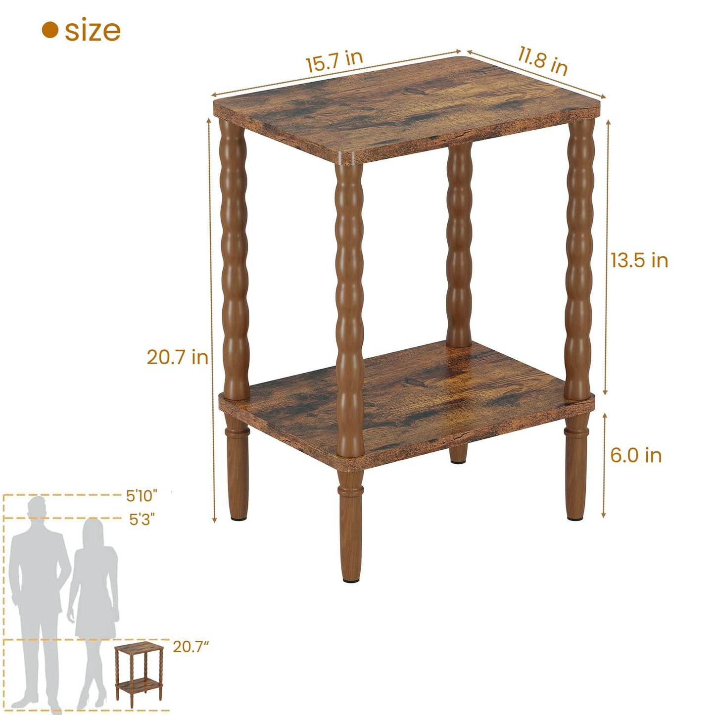 pikpuk Small Narrow Side Table, Vintage End Table - Skinny Bedside Nightstand for Small Spaces, Couch/Recliner Accent Table for Bedroom Living Room Nursery, No-Tool Assembly (Rustic Brown)