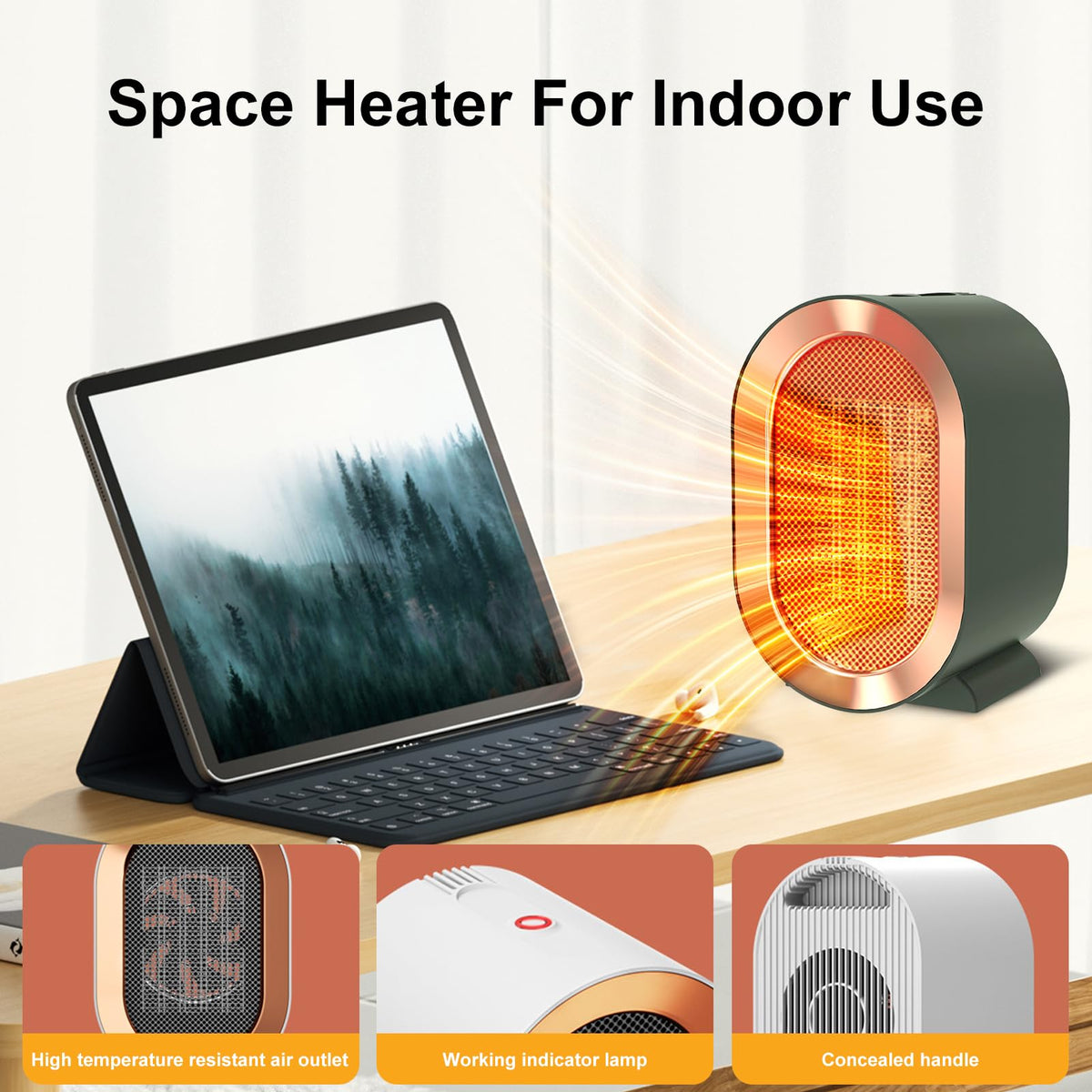 Swocky Indoor Electric Portable Space Heater, 1200W Personal Desk Heater, Fast Quiet Heating Ceramic for Large Room,Bedroom and Office Use (White)
