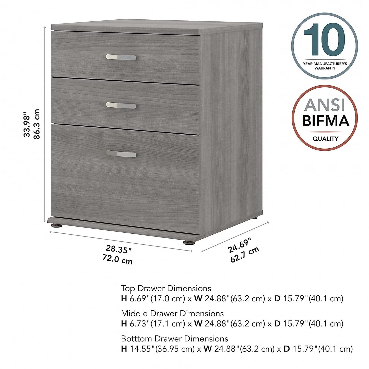 Bush Business Furniture Universal Floor Storage Cabinet with Drawers in Platinum Gray