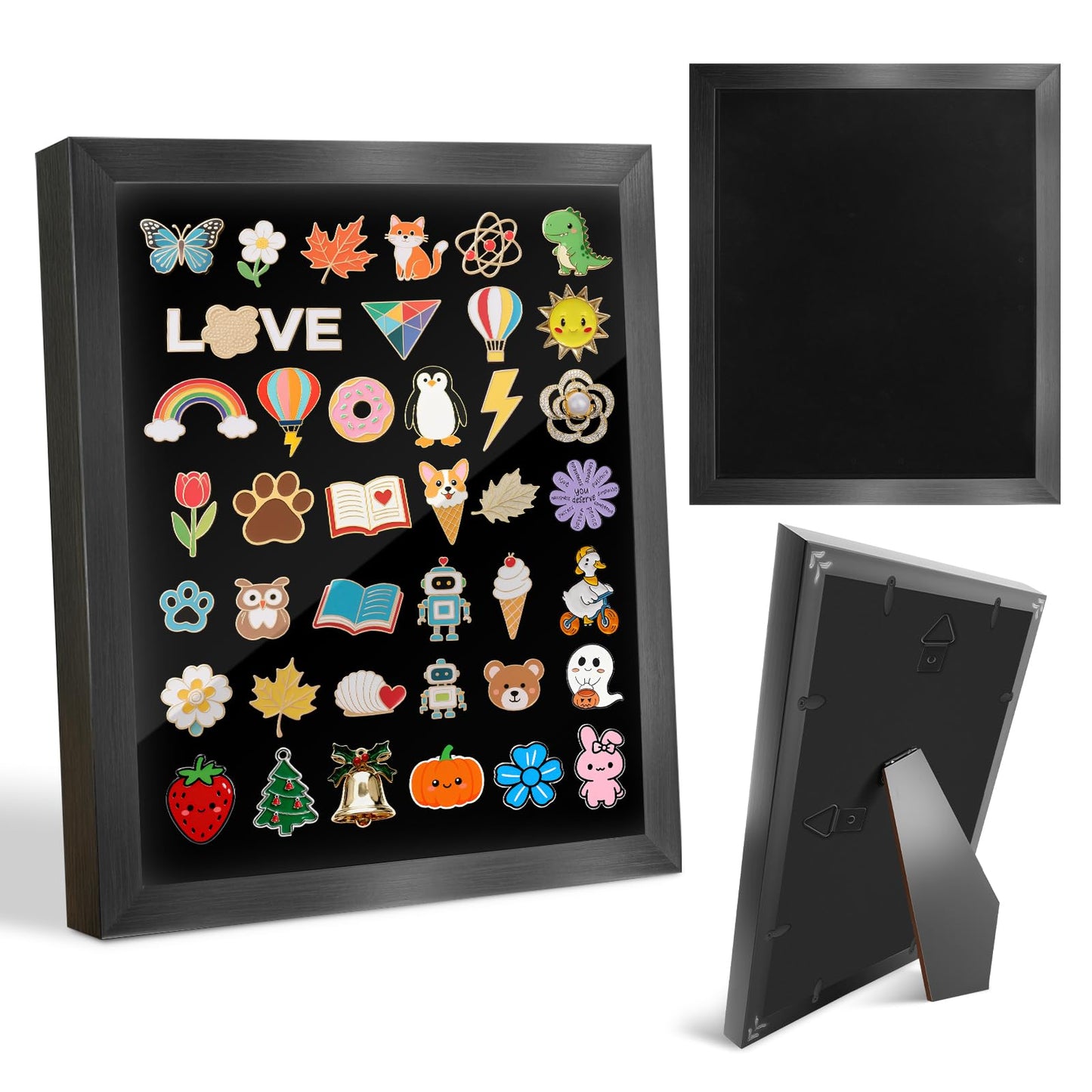Pin Display Case, Enamel Pin Collection Display, 11" X 13" Shadow Box for Wall and Tabletop Display, Pin Holder