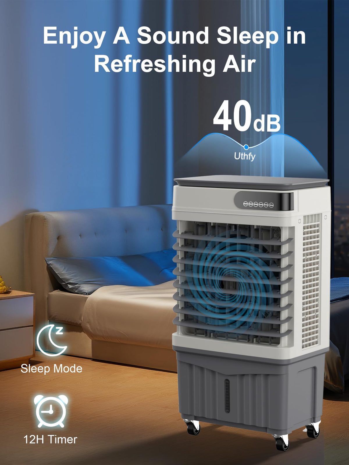 Uthfy Swamp Cooler, 36 Inch Evaporative Air Cooler with 8 Gal Water Tank, 2500 CFM, 120° Oscillation, 3 Modes & 3 Speeds, Remote, 12 H Timer, 4 Ice Packs, Portable Air Conditioner for Indoor