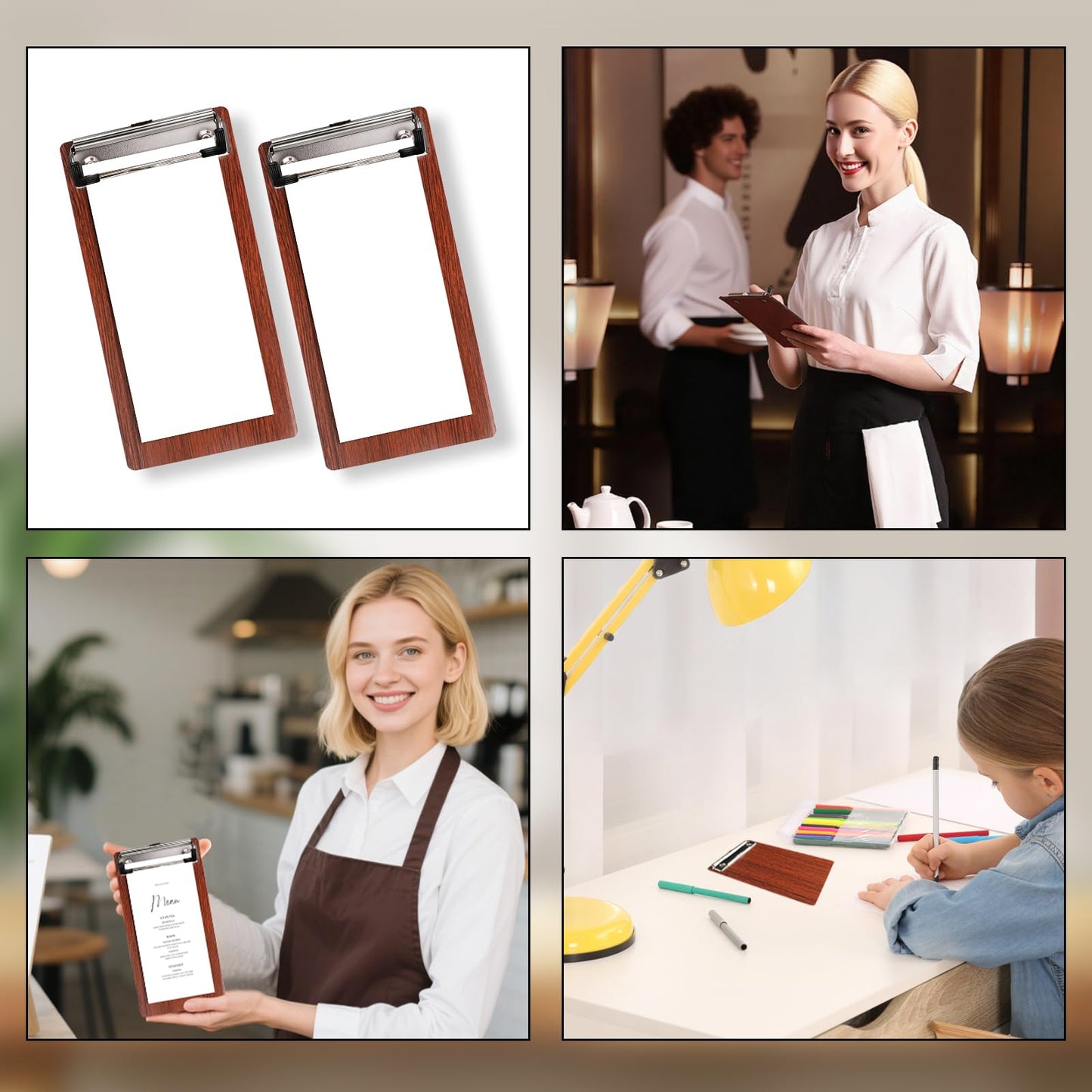 CONEHOY 60 Pcs Mini Wood Clipboard Bulk 8 x 4 '' Check Presenters Clipboard Half Page Small Wooden Clip Receipt Menu Holder for Guest Waitress Restaurants (Coffee)