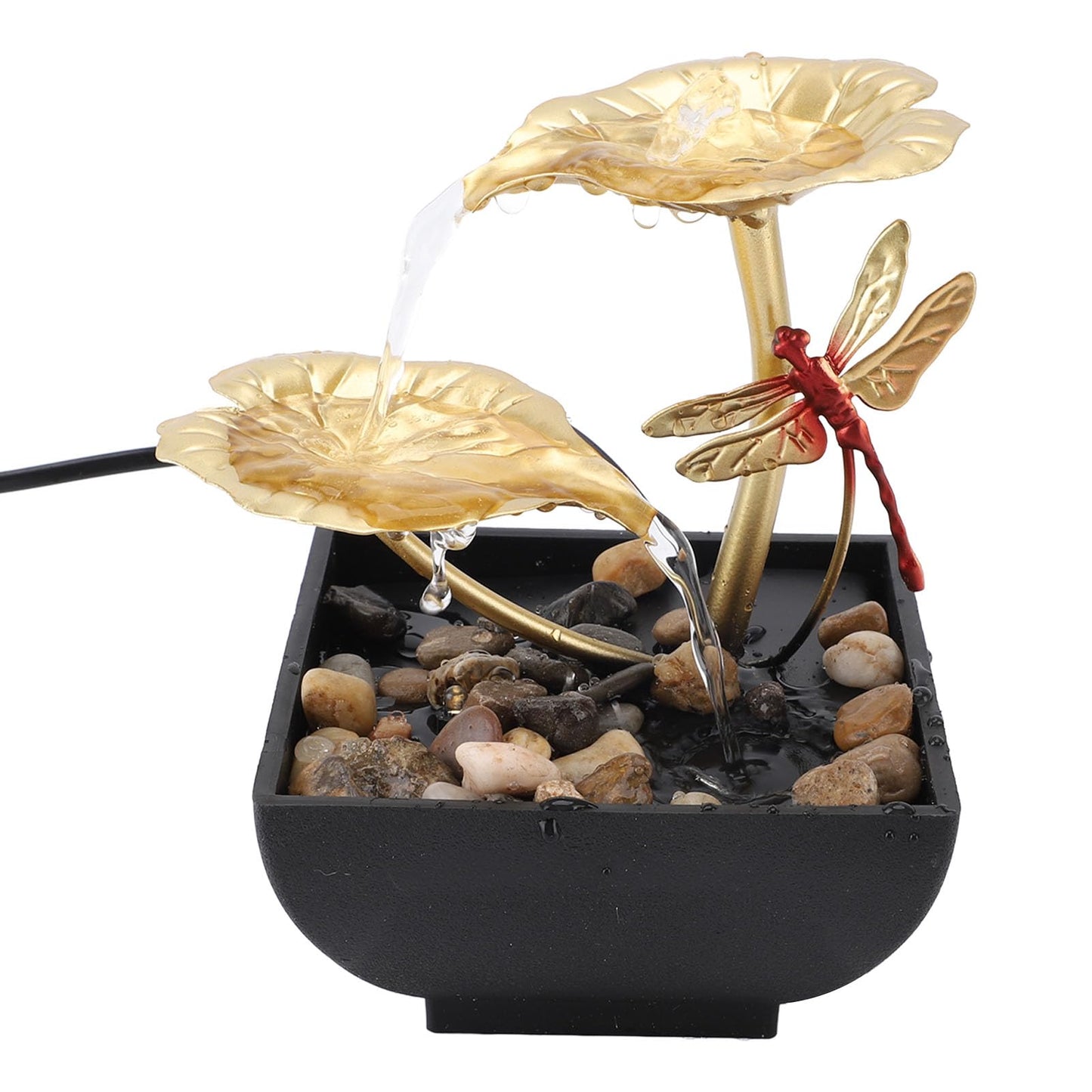 Lotus Leaf Dragonfly Fountain Water Decor, USB Tabletop Water Decor, Iron Circulating Water Feature Crafts Ornaments for Living Room Office