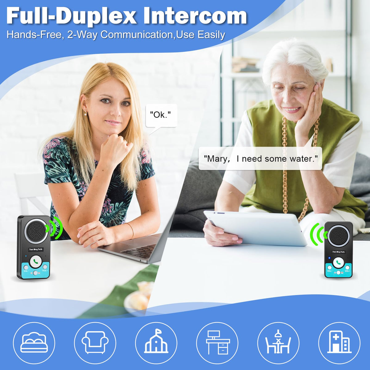 UHAXZ Intercoms Wireless for Home, Full Duplex 2 Way Intercom System, 1500ft Long Range Intercom with 8 Volume Levels, Rechargeable Battery & 4 Chime for Home Office & Business (3 Pack)