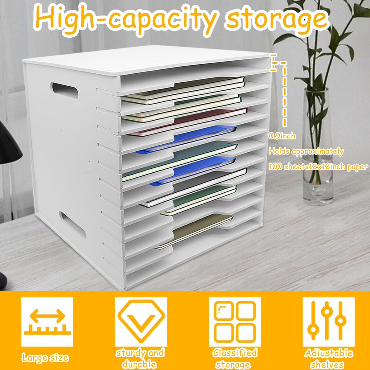 TUSAUW 12 Tier Scrapbook Paper Organizer - 13" x 13", Craft & Stamp Cardstock Storage Rack for Home Office & Classrooms (White)