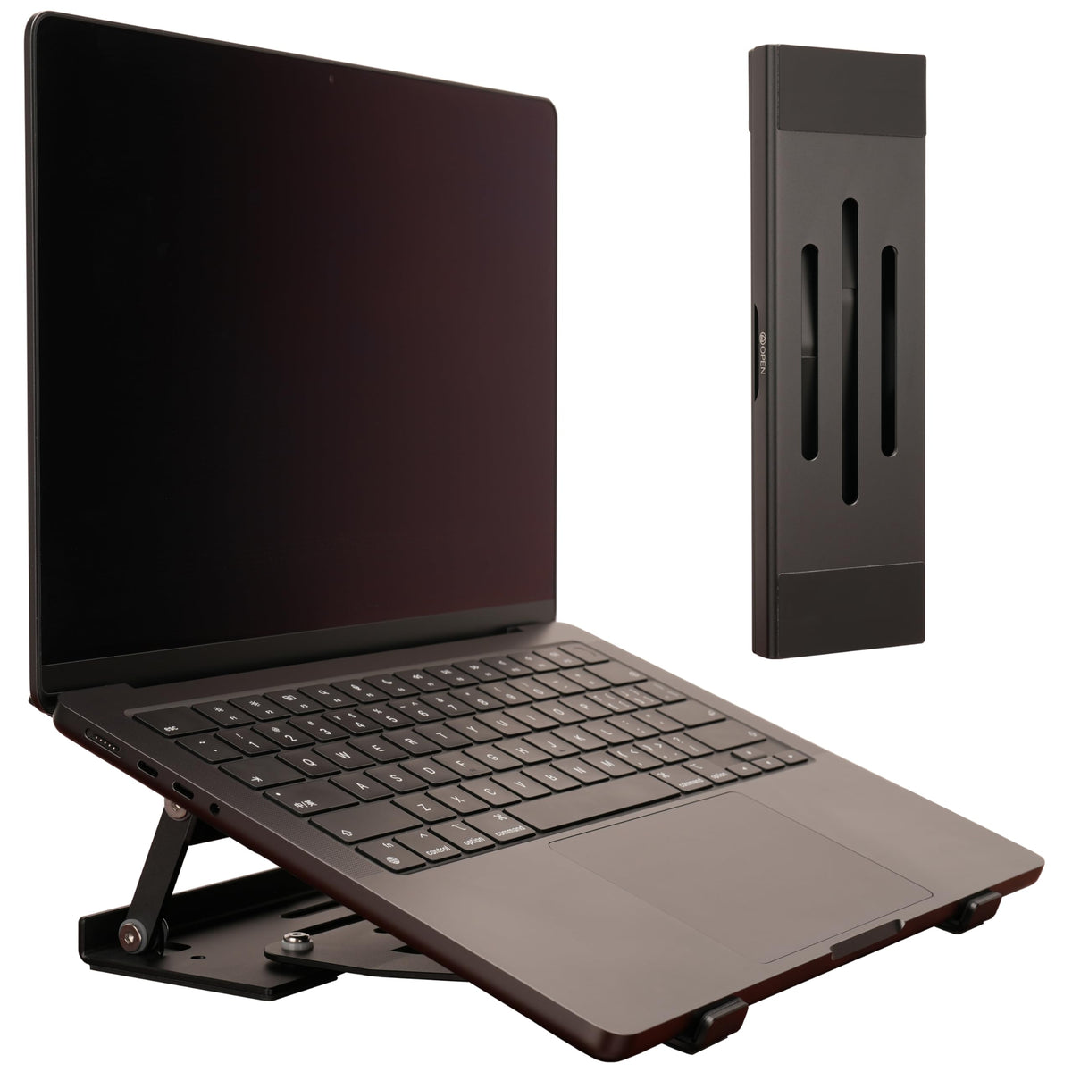 Psitek Aluminum Fold & Laptop Riser Stand 3-in-1 Adjustable, Foldable Cooling Stand with Integrated Storage Box, Ruler and Ultra-Slim Portable Design for MacBook, Tablet, Ipad, Keyboard and All Laptop