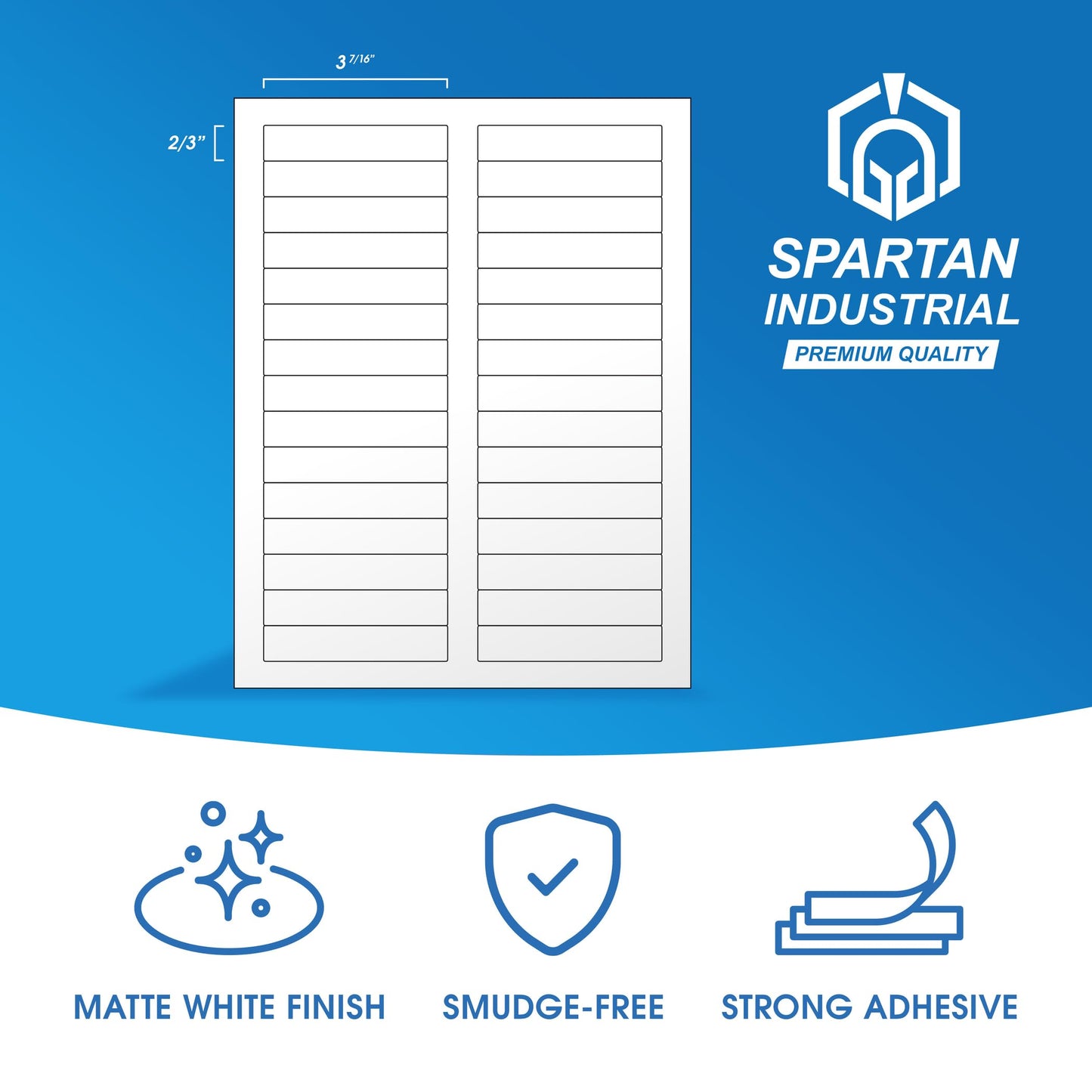 3 7/16" X 2/3" Matte White Printable Labels (500 Sheets, 15000 Stickers) File Folder, Address, Mailing Labels for Laser & Inkjet Printers - Spartan Industrial Template R012