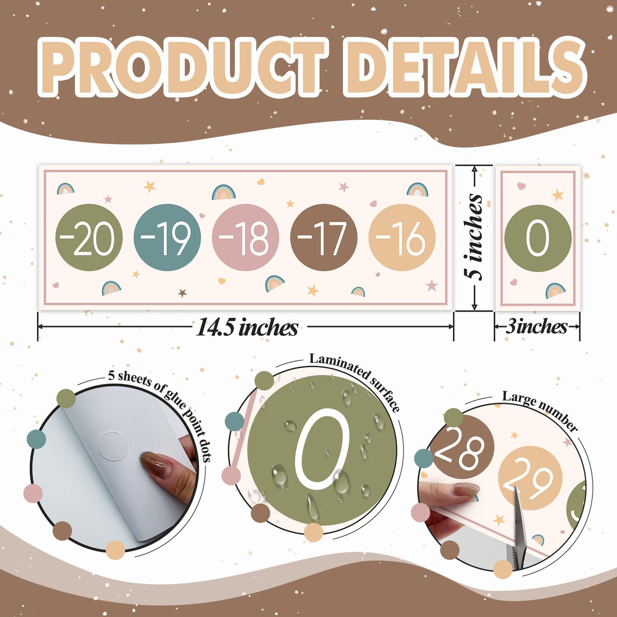 29 Pieces Number Line for Classroom Wall -20 to 120 Number Line Bulletin Board Border Boho Rainbow Classroom Decorations Math Posters for Teachers