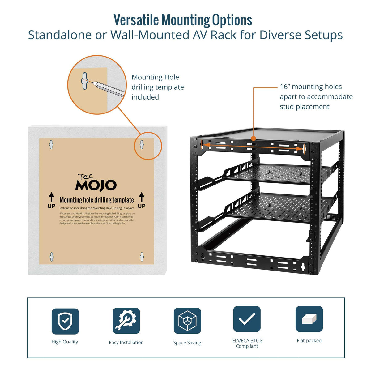 Tecmojo 12U Open Frame Network Rack for IT & AV Gear, AV Rack Floor Standing or Wall Mounted,with 2 PCS 1U Rack Shelves & Mounting Hardware,Network Rack for 19" Networking,Audio and Video Device