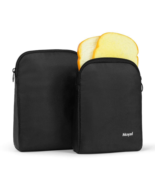 Moyad Reusable Sandwich Bags 2 Pack, Insulated Snack Bag for Lunch Bag, BPA Free Lunch Pouch for Men Women for Picnic, Travel, Office (Black)