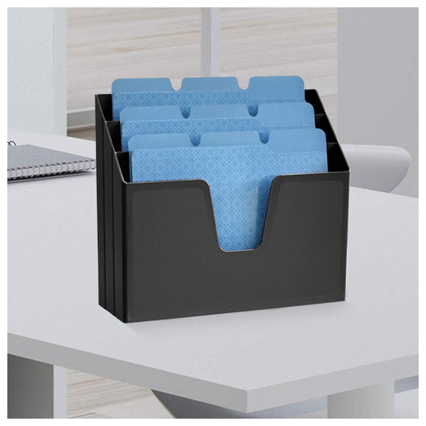 Acrimet Horizontal Triple File Folder Holder Organizer, Open Top Desktop Document Sorter for Letter Size Papers & Folders, Plastic (Black)