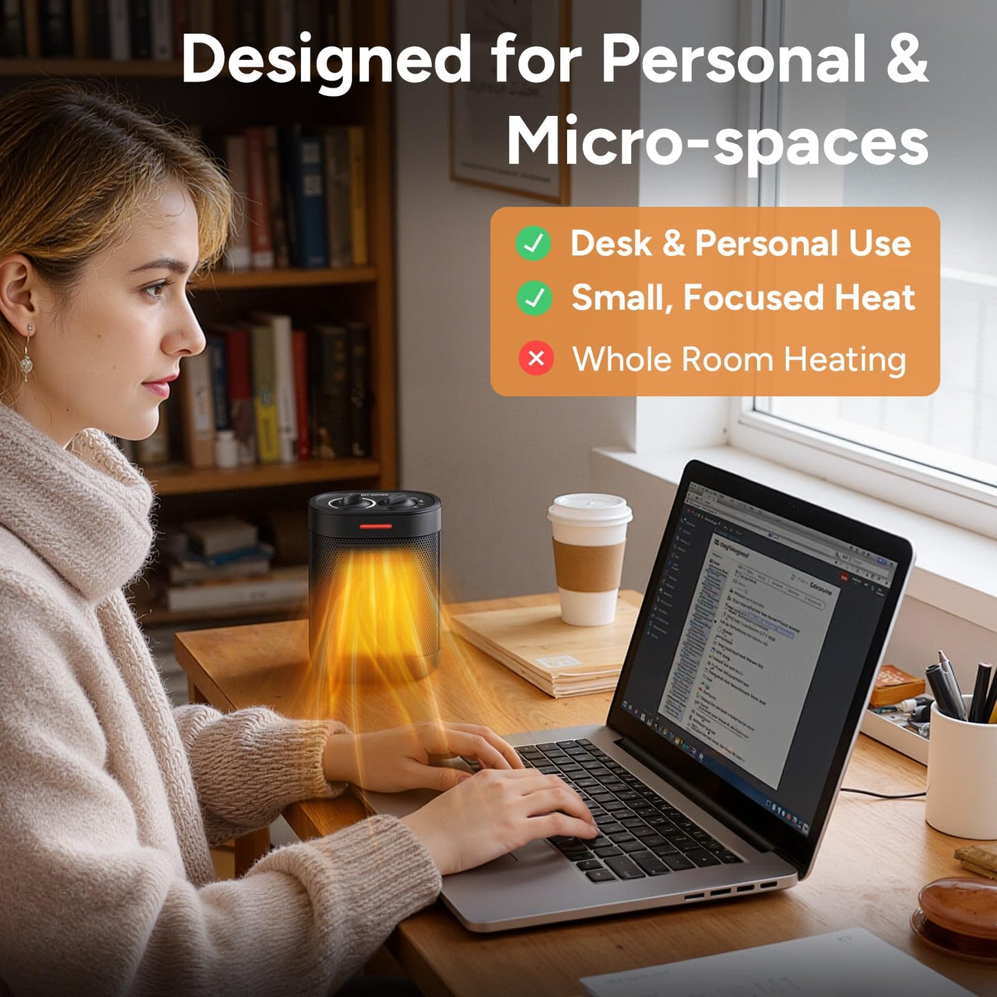 Pereysi Ceramic Personal Space Heater for Office Desk & RV, 1000W/700W Low Wattage Electric Heater Under Desk, Circuit Friendly & Quiet Mini Heater for Feet & Hands