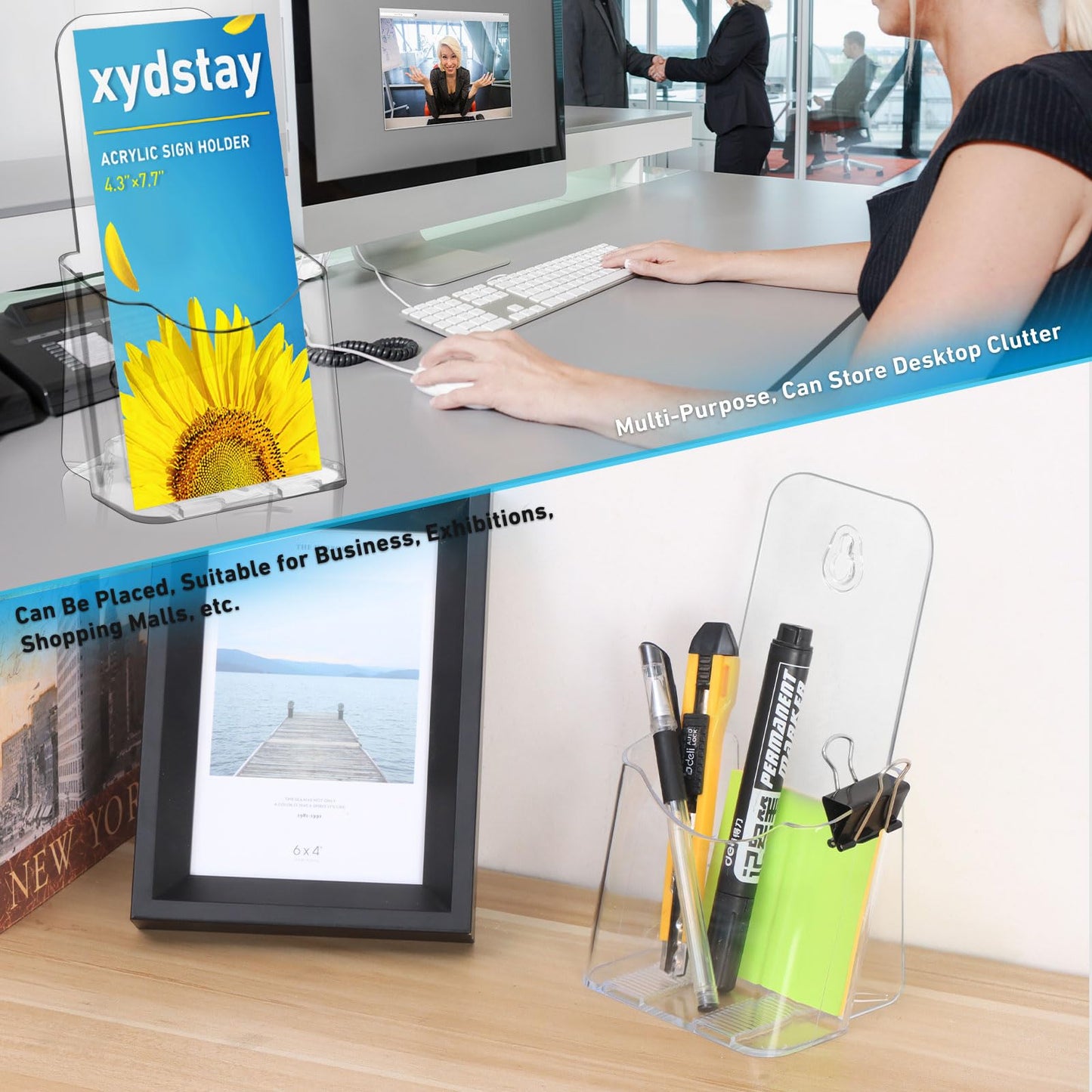 xydstay Acrylic Brochure Holder 4x9 Inches Slant Back Design, Clear Display Stand, Plastic Table Stand Sign, Pamphlet Flyer Display, 6 Pack