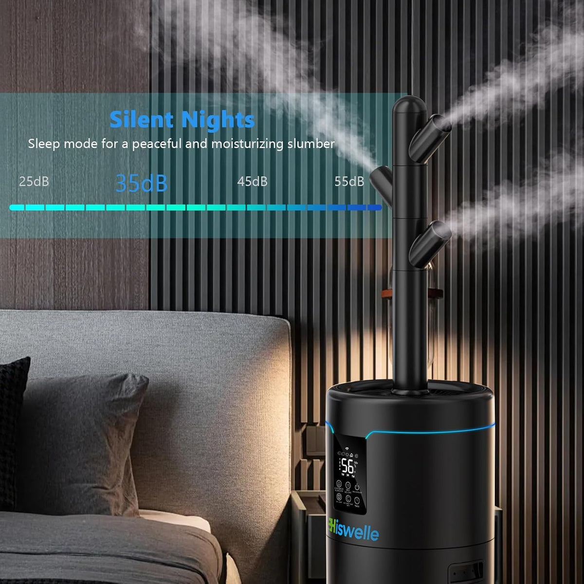 Hiswelle Large Humidifiers for Bedroom, 4.5 Gal Cool Mist Humidifier for Large Room Whole House with Remote Control, 800mL/h Output, 48H Runtime, Auto Humidistat, Wheels, Timer, Essential Oil Tray