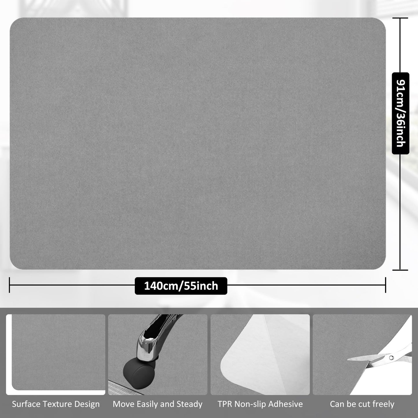 Office Chair Mat for Hardwood Floor & Tile Desk Mat for Rolling Chairs Protect Hardfloor Desk Area Rug for Workstations, Durable Chair Mat for Home and Office Use (Light Grey, 36X55 in)