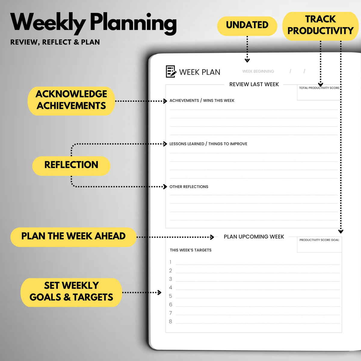 Wyze Planner Undated Daily Planner – 6-Month A5 Productivity Organizer with Full Page Per Day, Hourly Schedule, Goal Setting, Habit Tracker, Weekly & Monthly Pages – Hardcover Time Management Notebook (Gray)