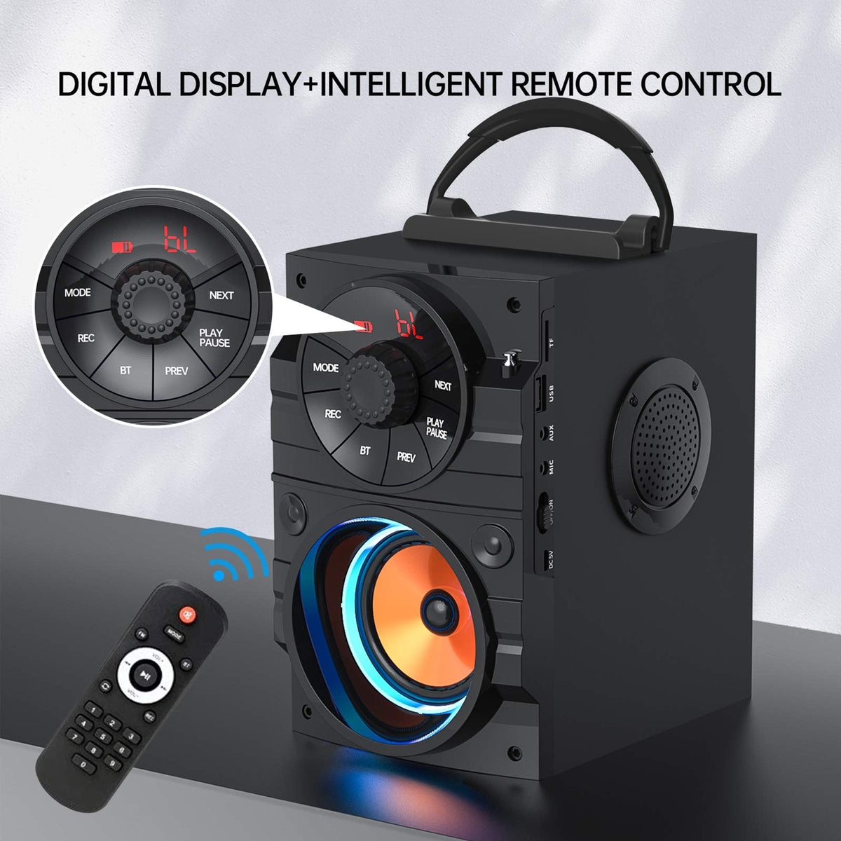 Aesackir Portable Big Bluetooth Speakers with Light, Wireless with Subwoofer, FM Radio, LED Lights, EQ, Booming Bass, Bluetooth 4.2 Stereo Loud Outdoor/Indoor Retro, for Home, Camping, Travel, Black