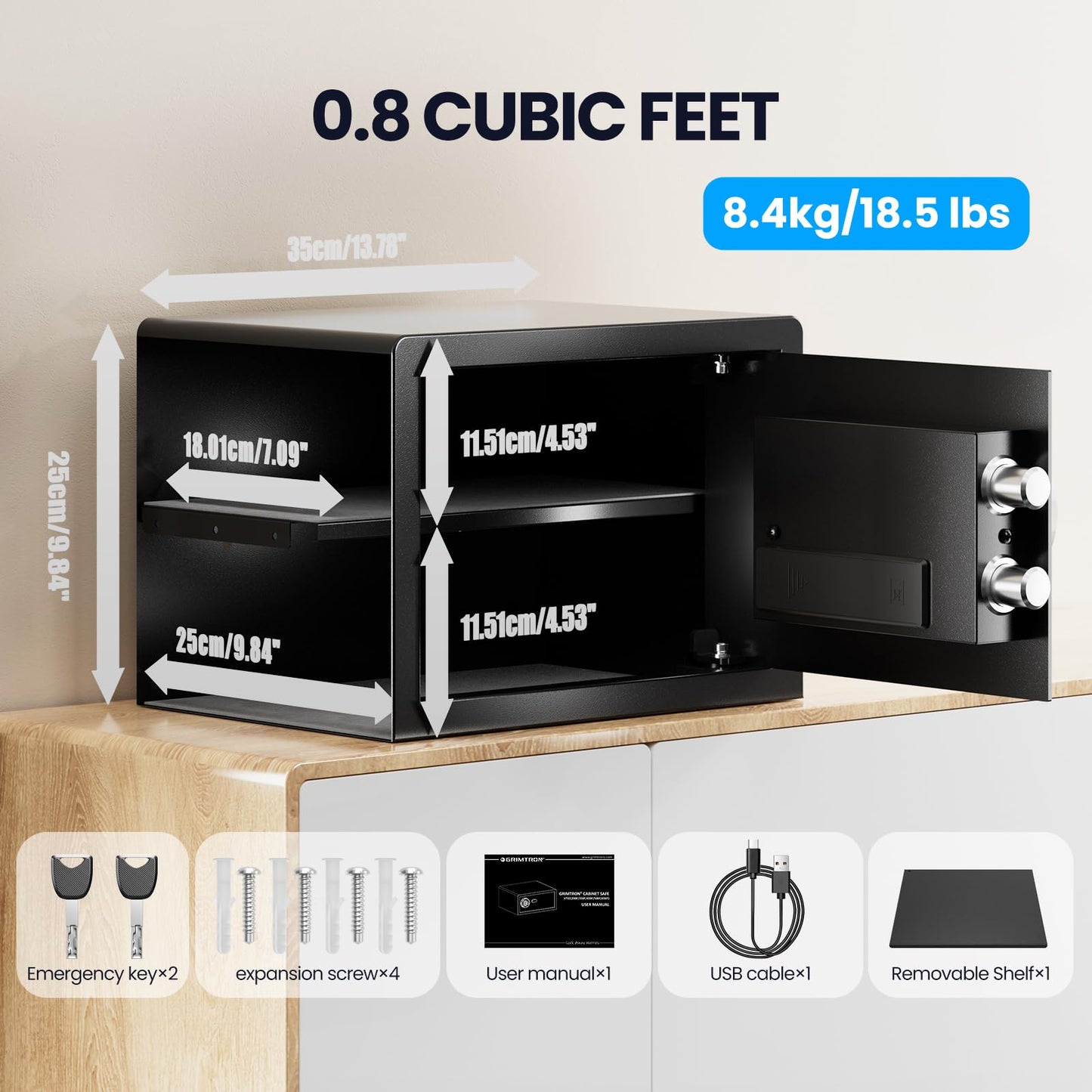 Grimtron 𝟐𝟎 𝐋𝐁 Smart Biometric Safe with Fingerprint Lock, Silent Mode, Backlit Keypad and LED Light, Small Caja Fuerte 𝐆𝐢𝐟𝐭𝐬 𝐟𝐨𝐫 𝐌𝐨𝐭𝐡𝐞𝐫‘𝐬 𝐃𝐚𝐲(9.84"H x 9.84"D x 13.78"W)