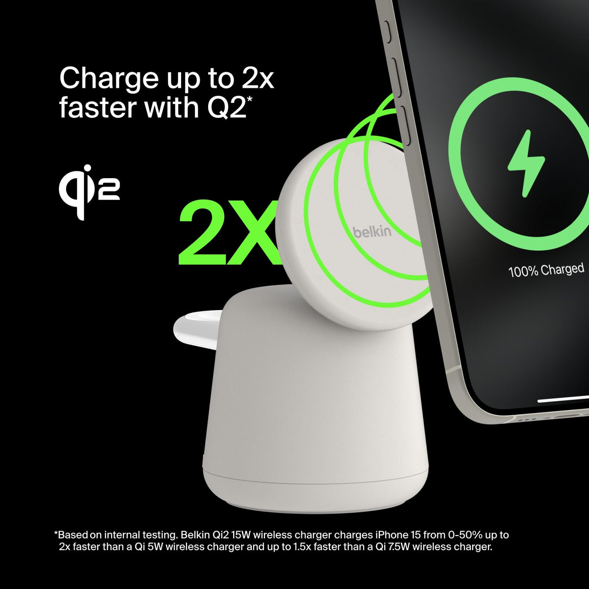 Belkin 2-in-1 Qi2 Wireless Charging Dock 15W Fast Charge iPhone Charger Compatible with iPhone 17, 16, 15, 14, and 13 Series, AirPods, and Other Qi2 Enabled Devices, Includes Power Supply - Sand
