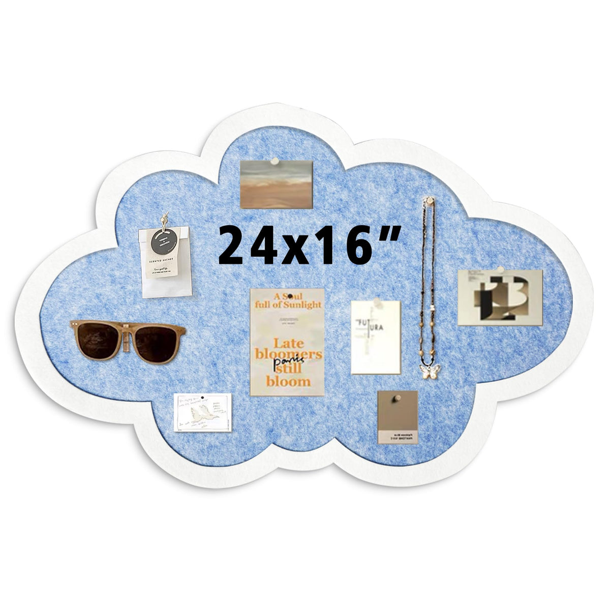 Cute Cloud Felt Board for Wall 24x16, Foldable Vision Board & Photo Display Board, Aesthetic Pin Board for Notes, Pictures & Jewelry Organizer, Dorm Room Decor for Bedroom Office(Cloud-Baby Blue)
