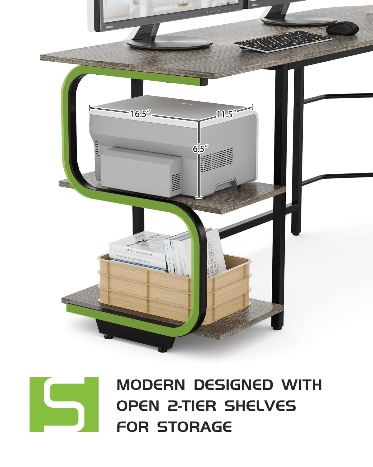 Teraves Reversible L Shaped Desk with Large Surface, 69 Inch Sturdy Corner Desk with Storage Shelves, Premium Office Computer Desk Workstation for Home Office Gaming
