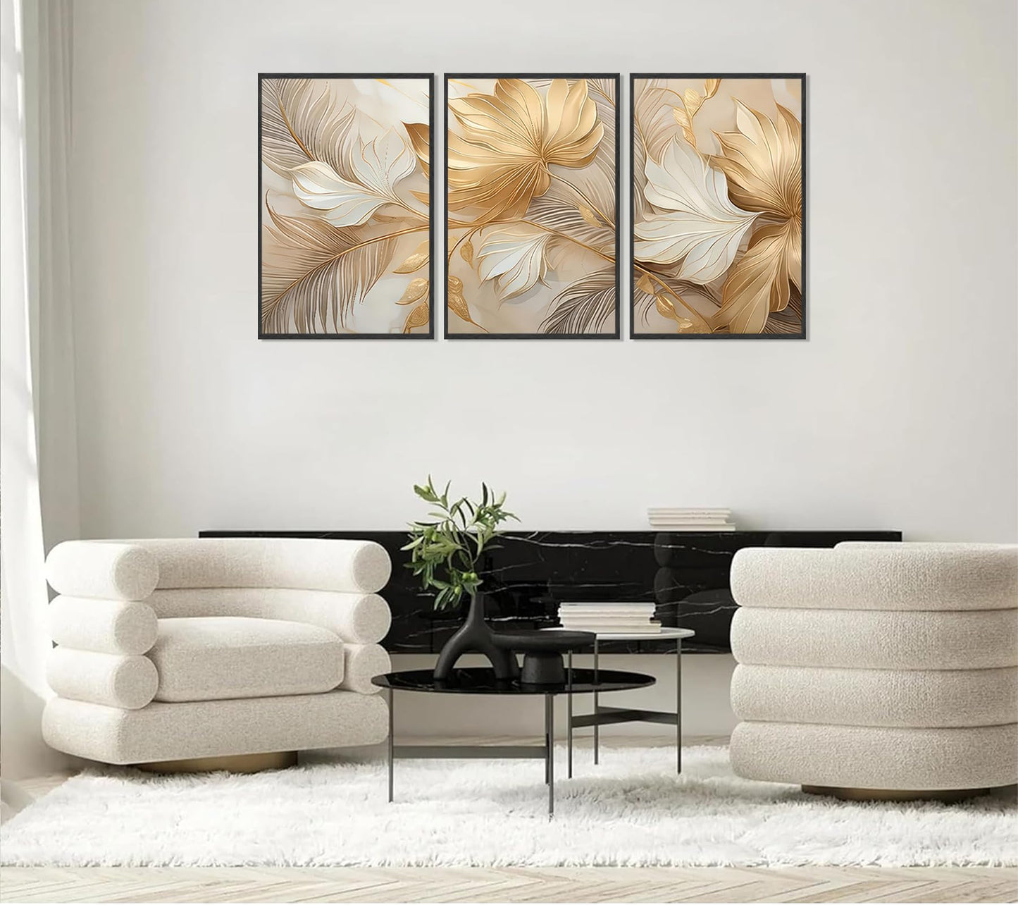 Modern Abstract Gold Botanical Canvas Wall Art Fashion Plants Wall Decor Pictures Leaf Light Luxury Poster Prints Flowers Painting Artwork for Living room Office Decoration 12x16in Frameless