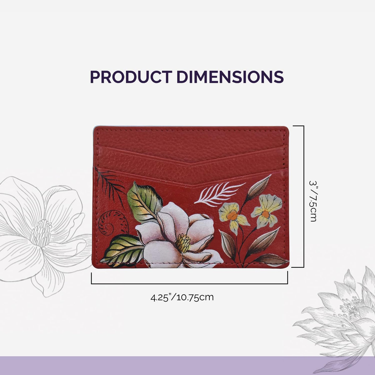 Anuschka Women’s Leather Card Holder – Hand-Painted Genuine Leather Card Holder with 4 Slots - 1032, Crimson Garden