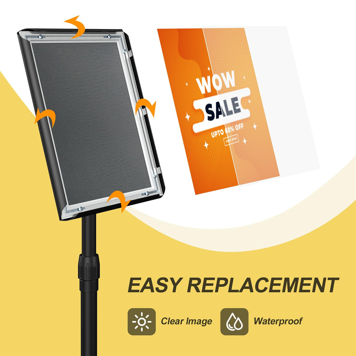 Relx Sign Holder Stand 8.5x11 inch - Adjustable Floor Standing Sign Holder - Signage Stand with Snap-Open Frame Display for Malls,Schools,Restaurants
