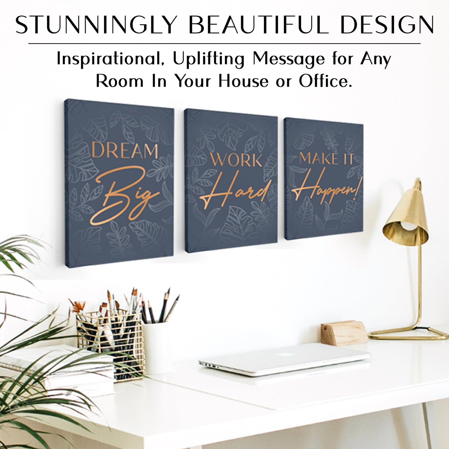Motivational Wall Art For Office Set, Inspirational Canvas Triptych, Positive Affirmations Wall Decor With Quotes, 3 Wrapped Canvas Panels For Bedroom, Living Room, Workspace, 12.5x15 Inch each panel
