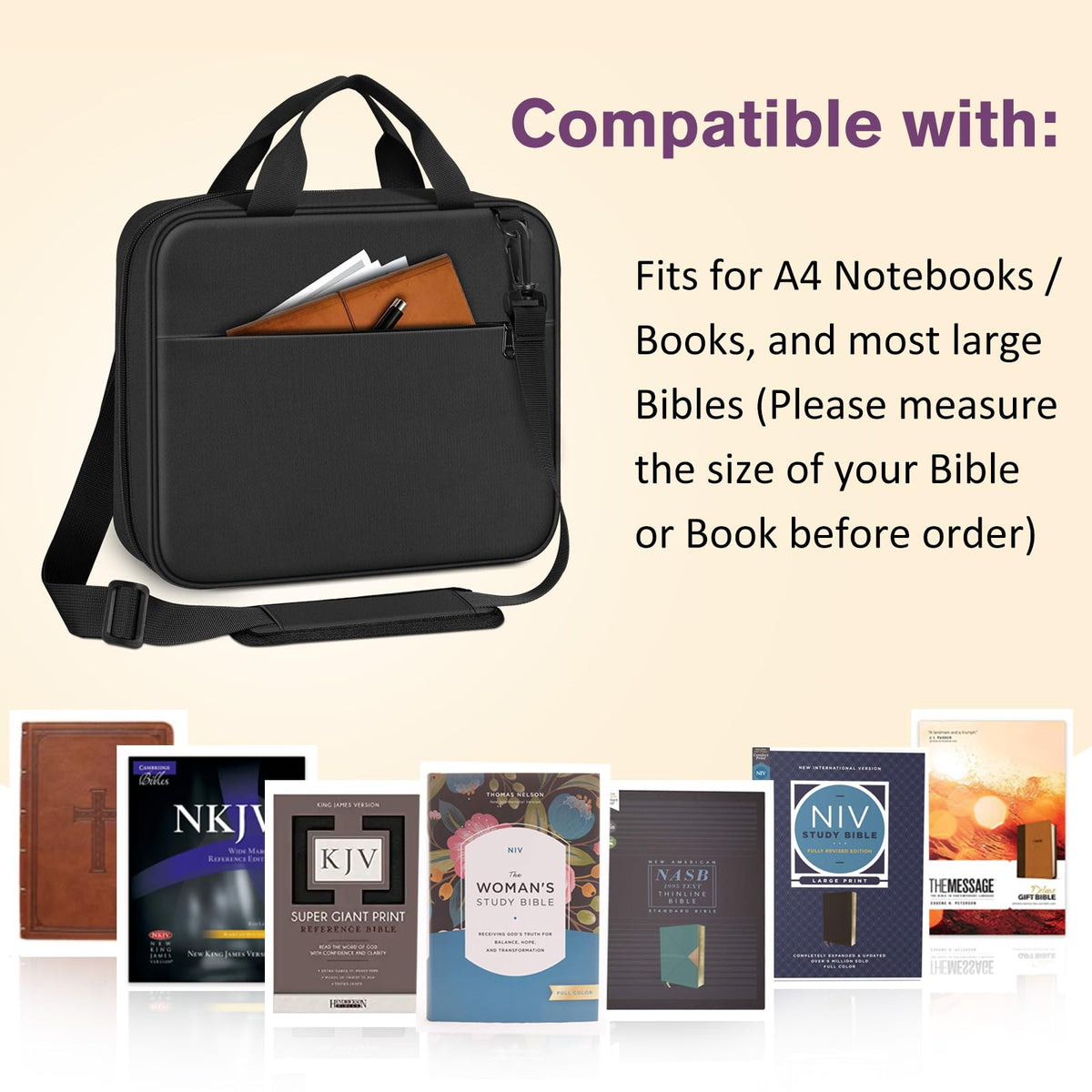 FINPAC Extra Large Bible Cover, Carrying Book Case Church Bag Bible Protective with Handle and Zippered Pocket, Gift for Men Women, Black