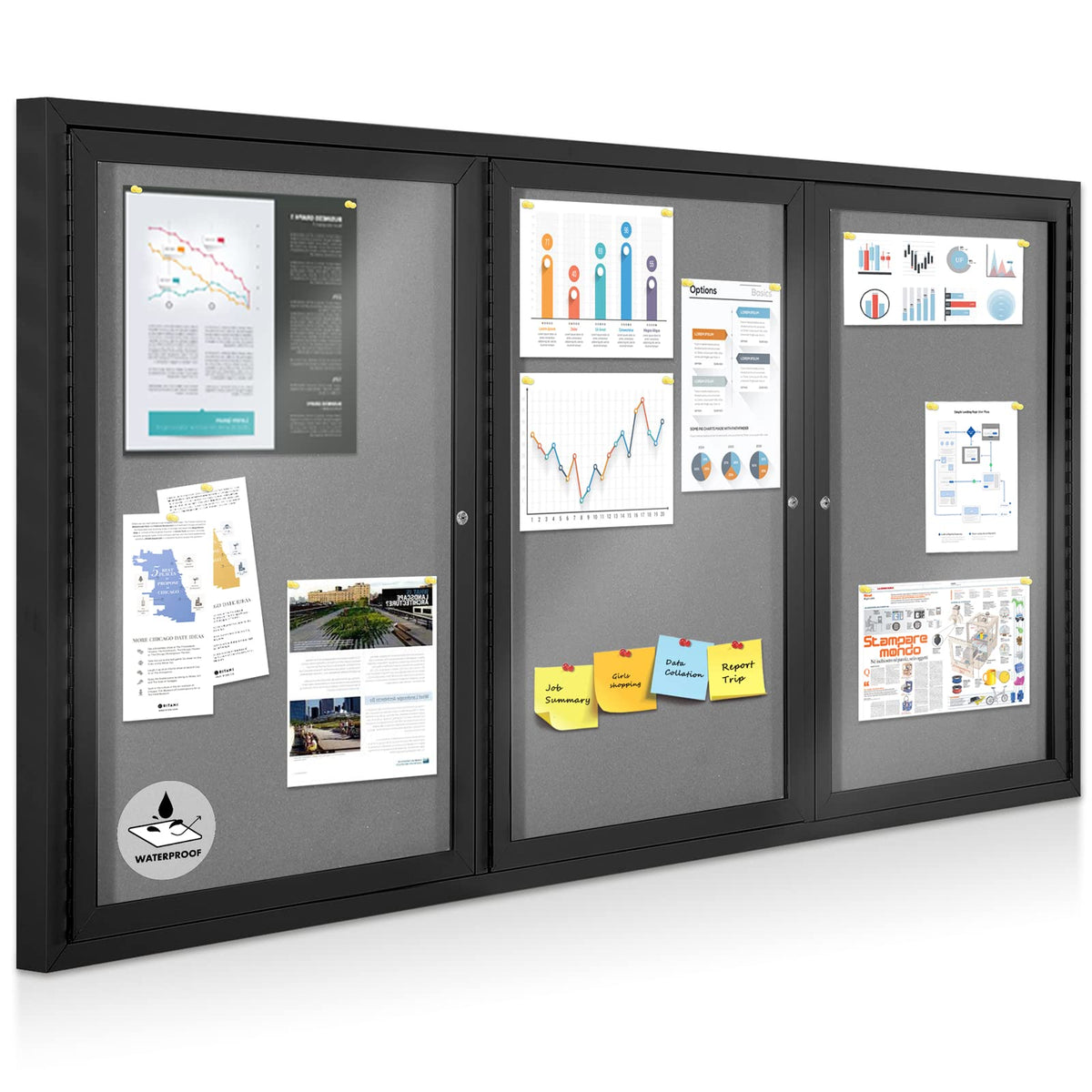 EVERSUPPLY Enclosed Bulletin Board Outdoor Noticeboard with Locking Door, Weather-Resistant, Grey Felt, Black Aluminum Frame, 70 x 36 in