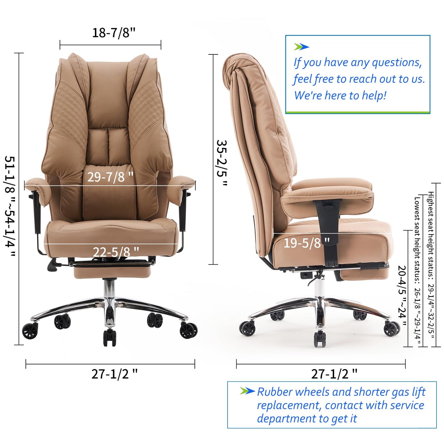 EXCEBET Big and Tall Office Chair 400lbs Wide Seat, Leather High Back Executive Office Chair with Foot Rest, Ergonomic Chairs Lumbar Support for Lower Back Pain Relief (Brown)