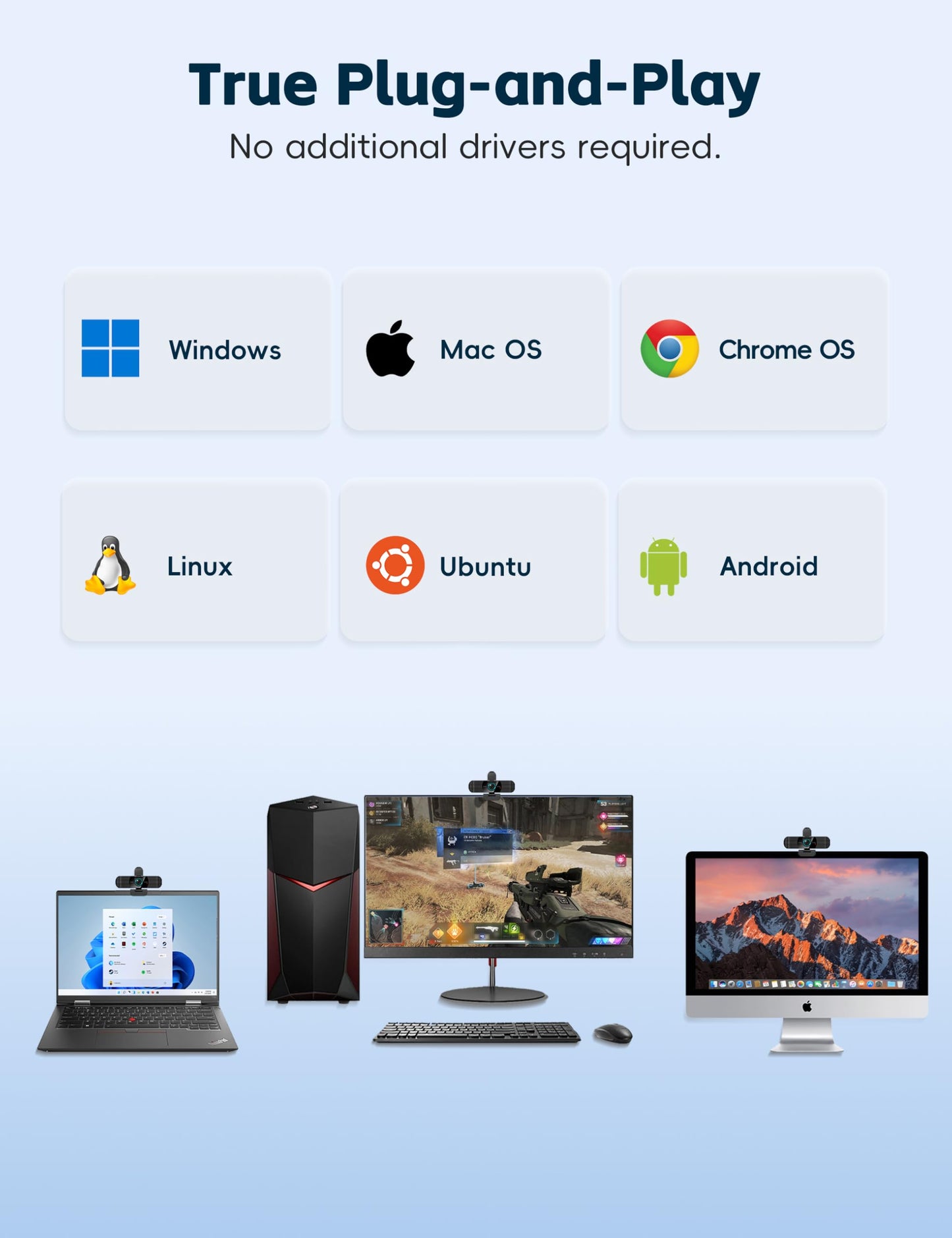 RUWBY Full HD 1080P Webcam with Built-in Dual Mics, Wide-Angle Lens, Privacy Cover, Tripod Stand, Autofocus Computer Camera, Plug and Play for Desktop PC or Laptop