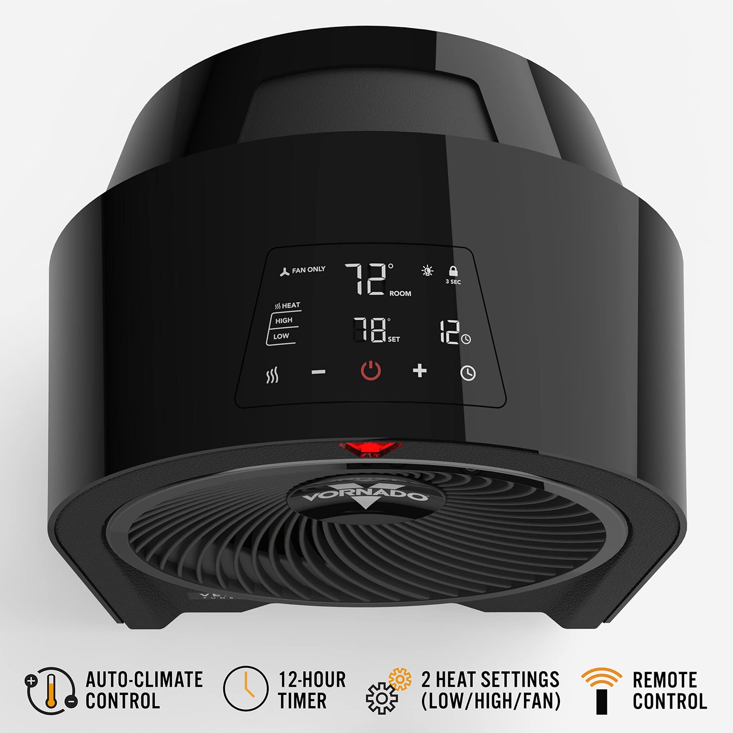 Vornado Velocity 5R (2025) Whole Room Space Heater with Remote, LED Touch Controls, Digital Thermostat, Locking Controls, 1-12 Hour Timer, Automatic Climate Control, Powerful Heater for Bedroom, Black