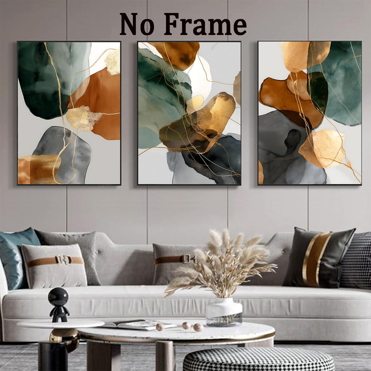 Green Gray Brown White Abstract Wall Art Minimalist Modern Geometric Painting Green Grey Marble Wall Art Contemporary Modern Picture Brown Gold Abstract Marble Print for Living Room 16x24inx3 No Frame