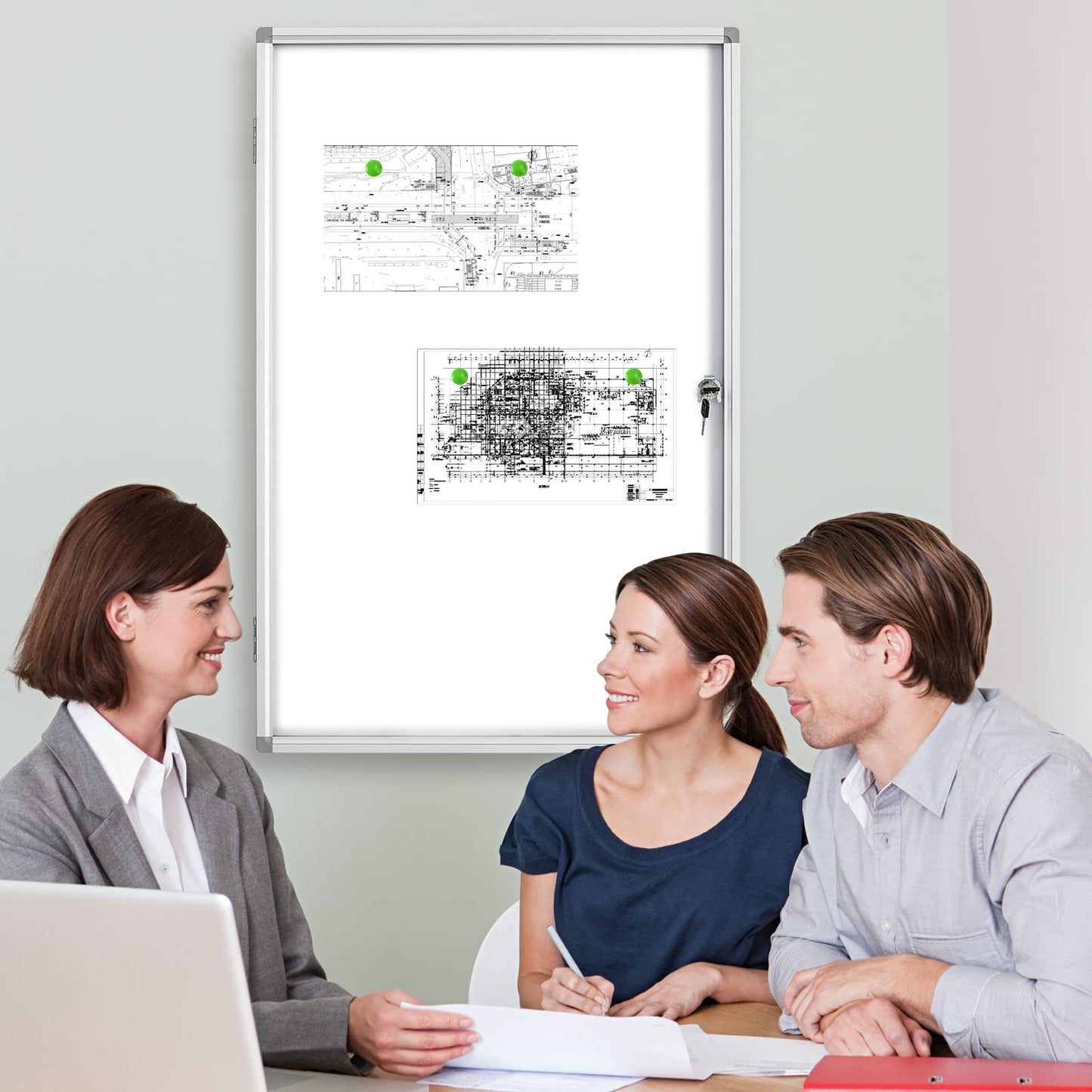 BEST BOARD Lockable Magnetic Enclosed 36 × 24 Inches Dry-Erase whiteboard, Tamper-Resistant wall-Mounted Display White Board, Aluminum-Framed Window (White)