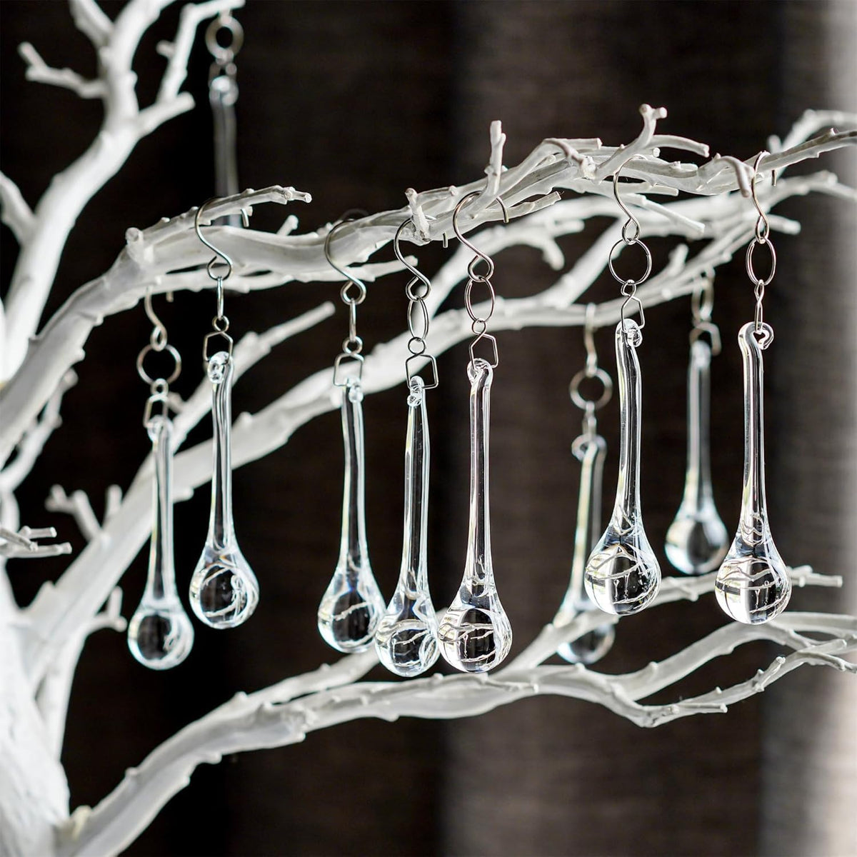 kanpura 20pcs Glass Raindrop Ornaments Glass Teardrop Hanging Ornaments Clear Chandelier Drop Pendant Decorations for Christmas Tree Winter Party Supplies (3 Inch)