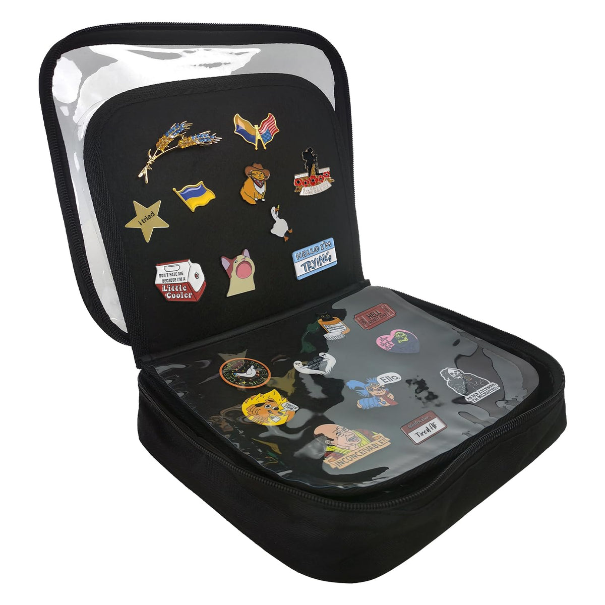 FR Enamel Pin Display Book with 6 Pages, Detachable Binder Case Holds 250+ Pins, Travel Storage Bag with Protective Film for Lapel Pins, Brooches, Badges Collection (Black)