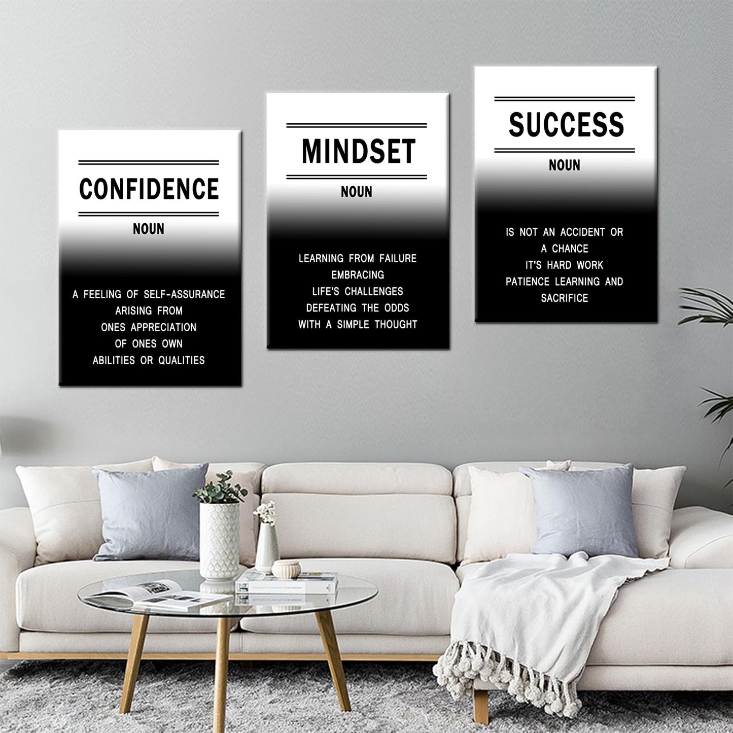 Extra Large 3 Piece Canvas Wall Art Motivational Quotes Decor Confidence Mindset Success Framed Artwork for Conference Room Executive Office Living Room Men Women Teen Gift, 60" W x 28" H