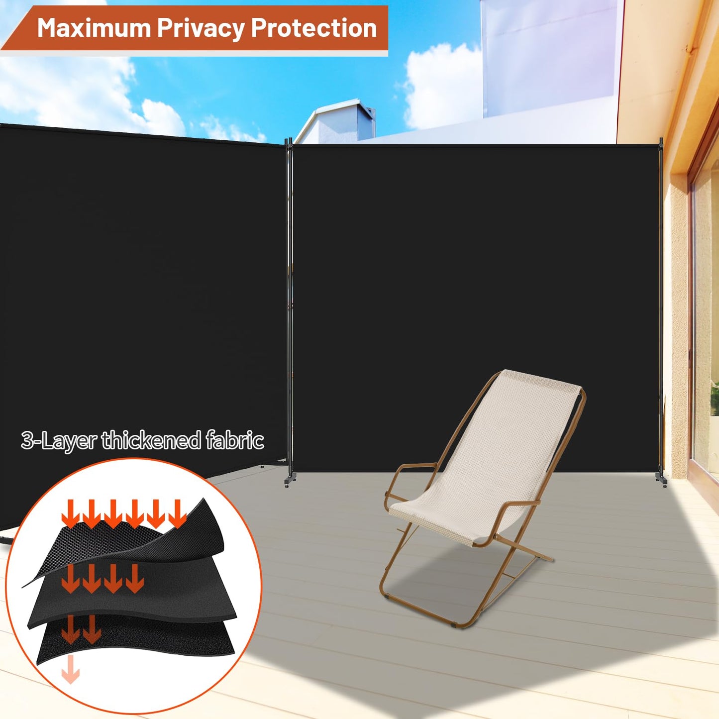 Room Divider, 72x72Inch Large Single Panel Privacy Screen with Thickened Fabric,Freestanding Partition Wall for Room Separation,Portable for Indoor Office,Bedroom,Outdoor Patio,Black