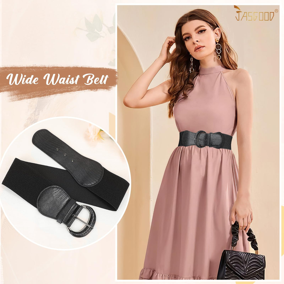 JASGOOD Women Stretchy Wide Waist Belt for Dress Ladies Vintage Elastic Belt